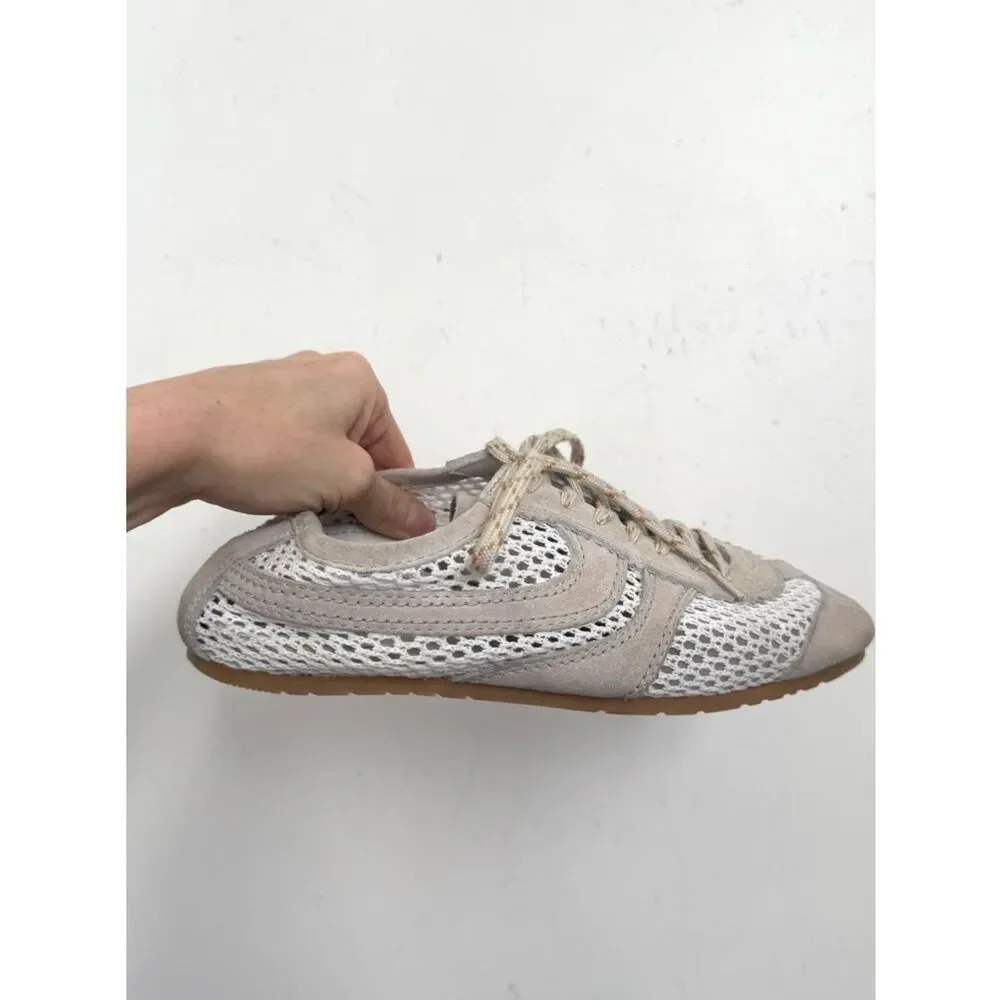 Dries Van Noten mesh and suede low-top sneakers in white and beige